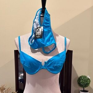 Women's Bright Blue Underwire Bikini Top with Matching Bottom